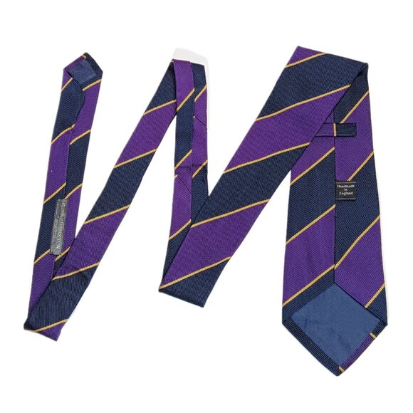Edward Sexton Silk Repp Tie Men’s 59” Navy Purple Woven Stripe Saville Row Wide - Picture 3 of 5